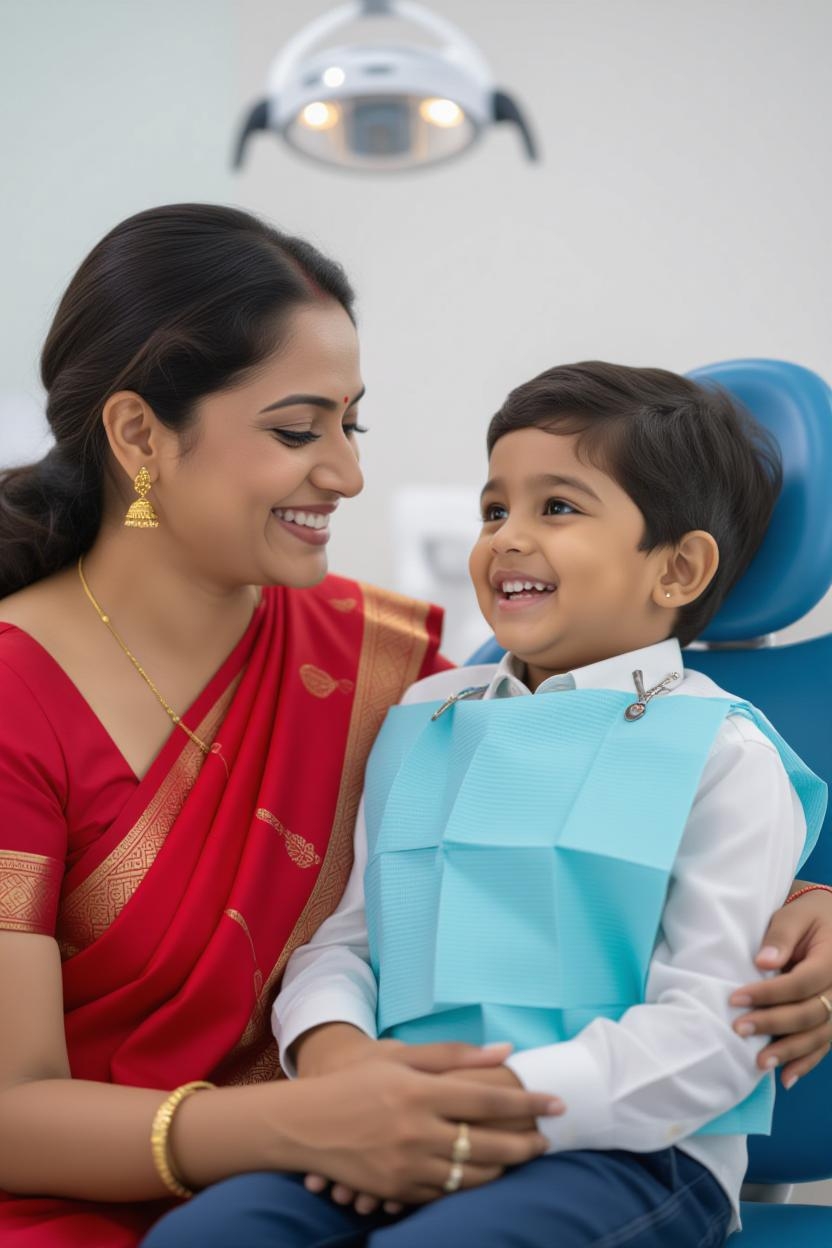 Indian mother and child smiling together at Bite Dental Clinic kids dentistry